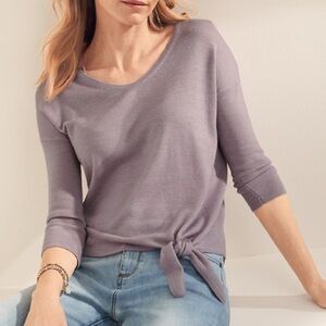 Garnet Hill Featherweight Cashmere Tie-Front Sweater Purple Medium
